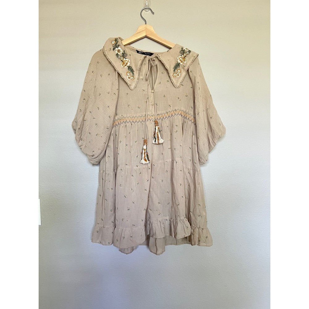 Zara floral embroidered Peter Pan collar mini dress